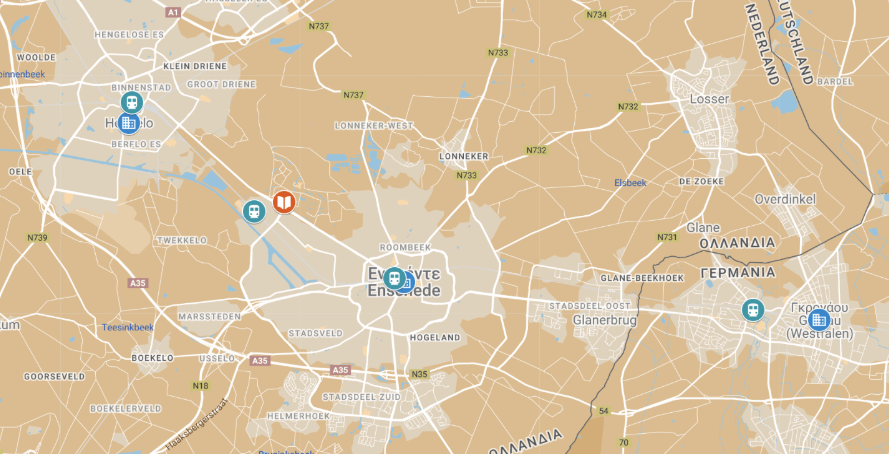 Map of Enschede and surrounding cities